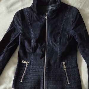 Women's Navy Suede Zip-Front Jacket